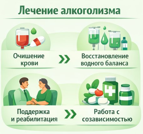 лечение алкоголизма в Узловой этапы